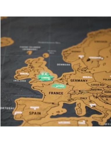 Giftio - Carte du monde à gratter Europe - Or - 90x66 cm